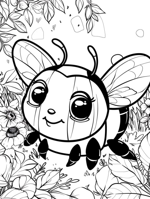 Cute Bee Coloring Book Pages Simple Hand Drawn Animal illustration Line Art Outline Black and White (146)