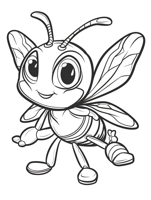 Cute Bee Coloring Book Pages Simple Hand Drawn Animal illustration Line Art Outline Black and White (112)