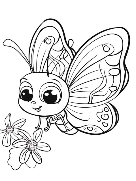 Cute Butterfly Coloring Book Pages Simple Hand Drawn Animal illustration Line Art Outline Black and White (22)