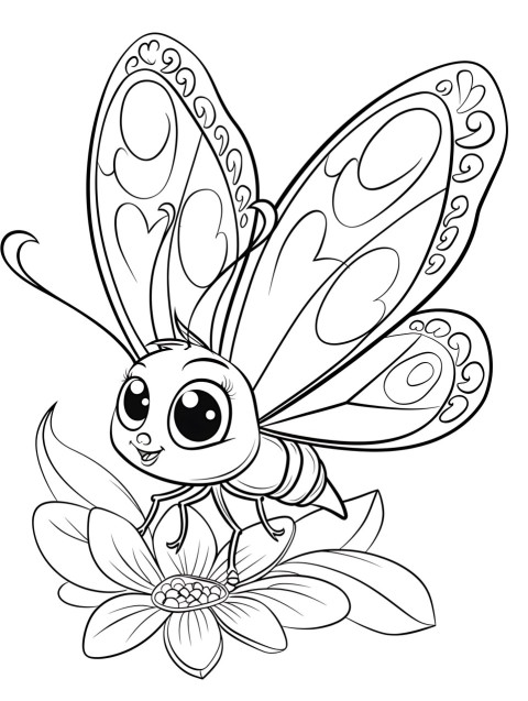 Cute Butterfly Coloring Book Pages Simple Hand Drawn Animal illustration Line Art Outline Black and White (36)