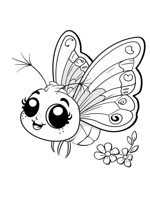 Cute Butterfly Coloring Book Pages Simple Hand Drawn Animal illustration Line Art Outline Black and White (87)