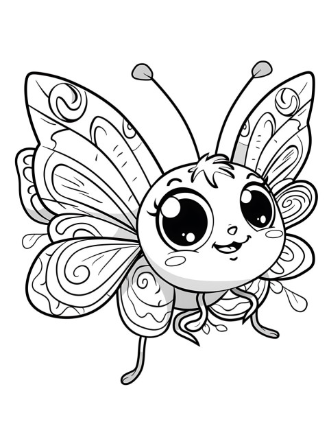 Cute Butterfly Coloring Book Pages Simple Hand Drawn Animal illustration Line Art Outline Black and White (62)