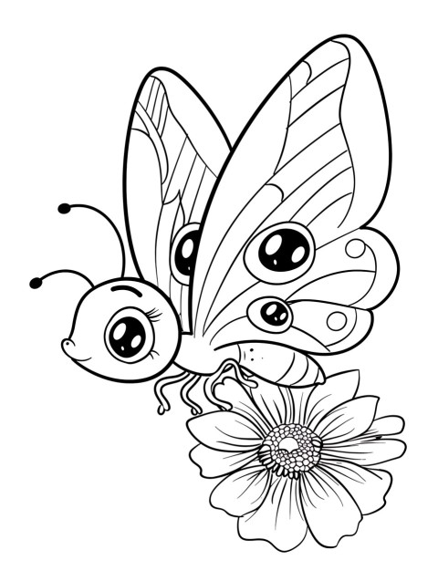 Cute Butterfly Coloring Book Pages Simple Hand Drawn Animal illustration Line Art Outline Black and White (84)