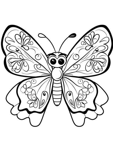 Cute Butterfly Coloring Book Pages Simple Hand Drawn Animal illustration Line Art Outline Black and White (57)