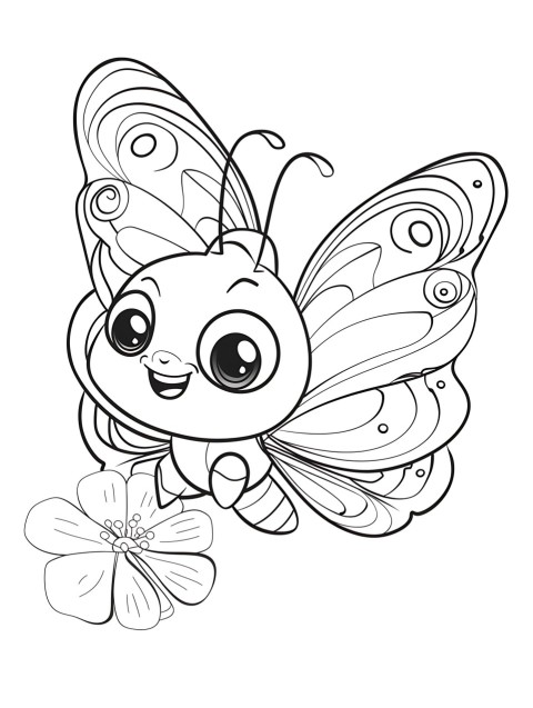 Cute Butterfly Coloring Book Pages Simple Hand Drawn Animal illustration Line Art Outline Black and White (64)