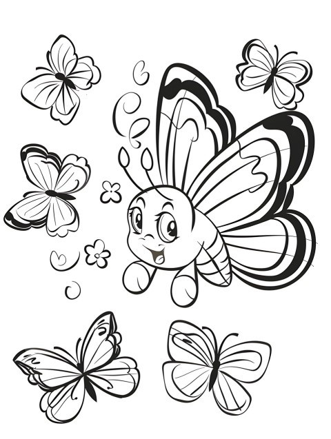 Cute Butterfly Coloring Book Pages Simple Hand Drawn Animal illustration Line Art Outline Black and White (55)