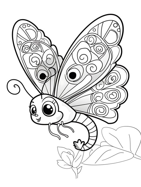 Cute Butterfly Coloring Book Pages Simple Hand Drawn Animal illustration Line Art Outline Black and White (79)