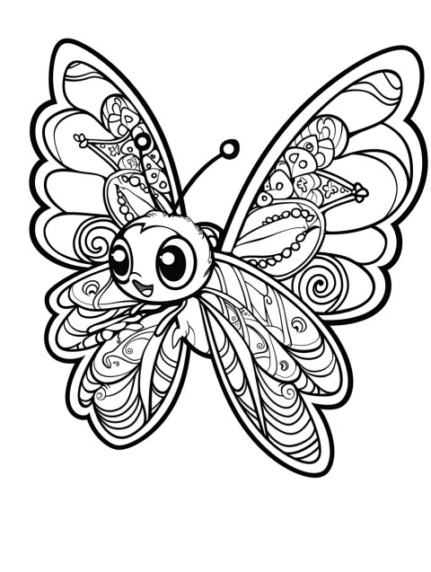 Cute Butterfly Coloring Book Pages Simple Hand Drawn Animal illustration Line Art Outline Black and White (86)