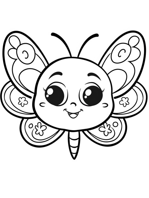 Cute Butterfly Coloring Book Pages Simple Hand Drawn Animal illustration Line Art Outline Black and White (111)
