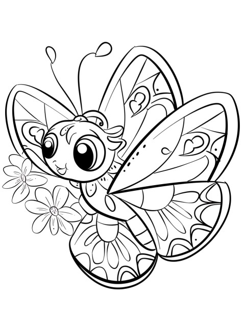 Cute Butterfly Coloring Book Pages Simple Hand Drawn Animal illustration Line Art Outline Black and White (155)