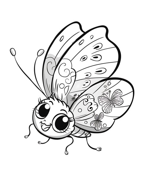 Cute Butterfly Coloring Book Pages Simple Hand Drawn Animal illustration Line Art Outline Black and White (108)