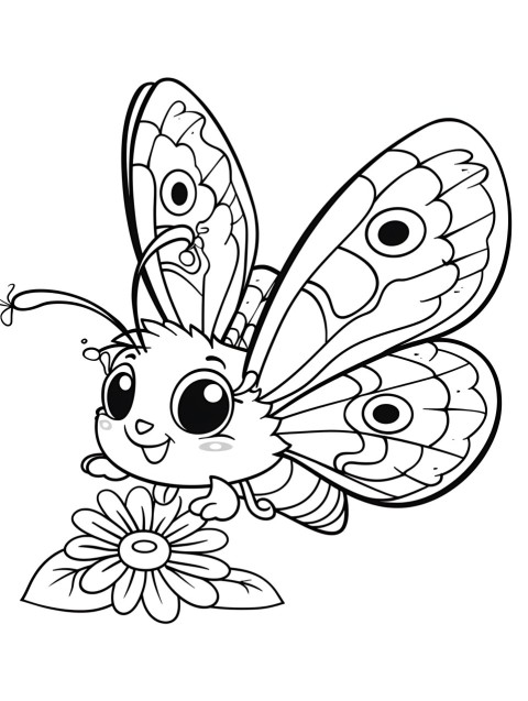 Cute Butterfly Coloring Book Pages Simple Hand Drawn Animal illustration Line Art Outline Black and White (135)