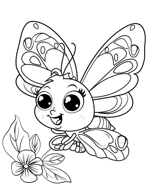Cute Butterfly Coloring Book Pages Simple Hand Drawn Animal illustration Line Art Outline Black and White (150)