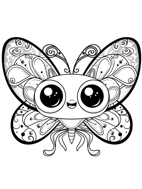 Cute Butterfly Coloring Book Pages Simple Hand Drawn Animal illustration Line Art Outline Black and White (171)