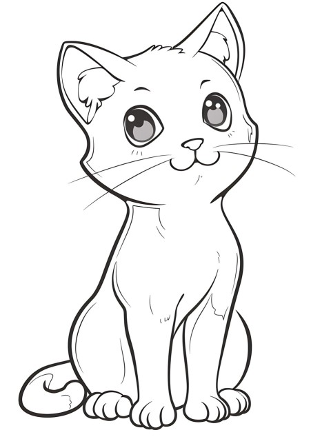 Cute Cat Coloring Book Pages Simple Hand Drawn Animal illustration Line Art Outline Black and White (2)