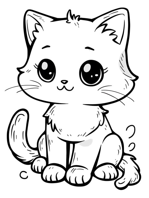 Cute Cat Coloring Book Pages Simple Hand Drawn Animal illustration Line Art Outline Black and White (4)