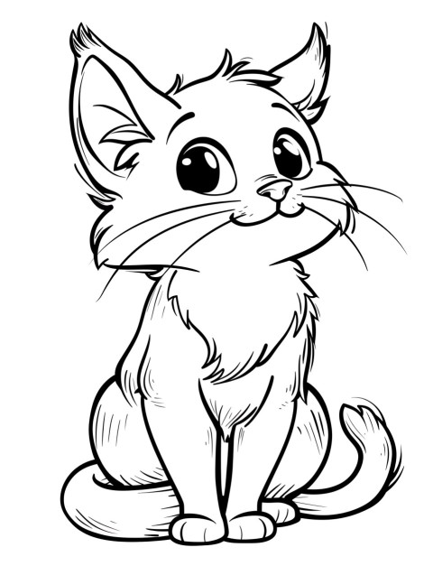 Cute Cat Coloring Book Pages Simple Hand Drawn Animal illustration Line Art Outline Black and White (3)