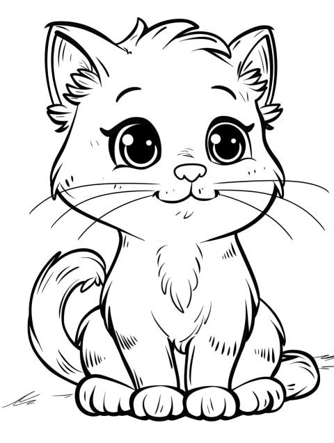Cute Cat Coloring Book Pages Simple Hand Drawn Animal illustration Line Art Outline Black and White (9)