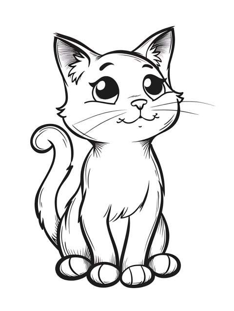 Cute Cat Coloring Book Pages Simple Hand Drawn Animal illustration Line Art Outline Black and White (13)