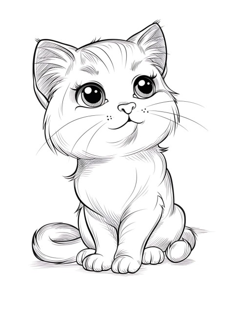 Cute Cat Coloring Book Pages Simple Hand Drawn Animal illustration Line Art Outline Black and White (42)