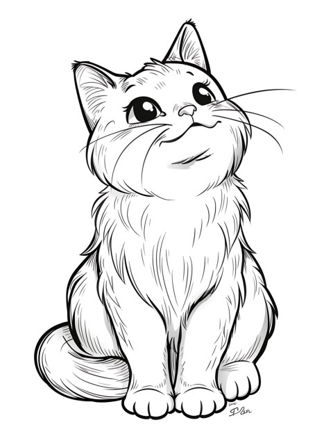Cute Cat Coloring Book Pages Simple Hand Drawn Animal illustration Line Art Outline Black and White (6)
