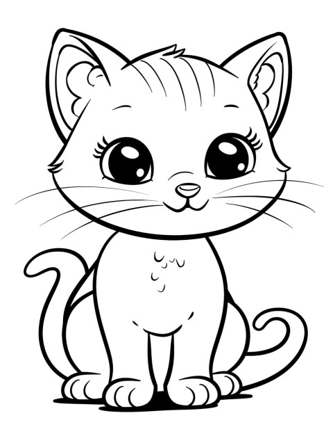 Cute Cat Coloring Book Pages Simple Hand Drawn Animal illustration Line Art Outline Black and White (65)
