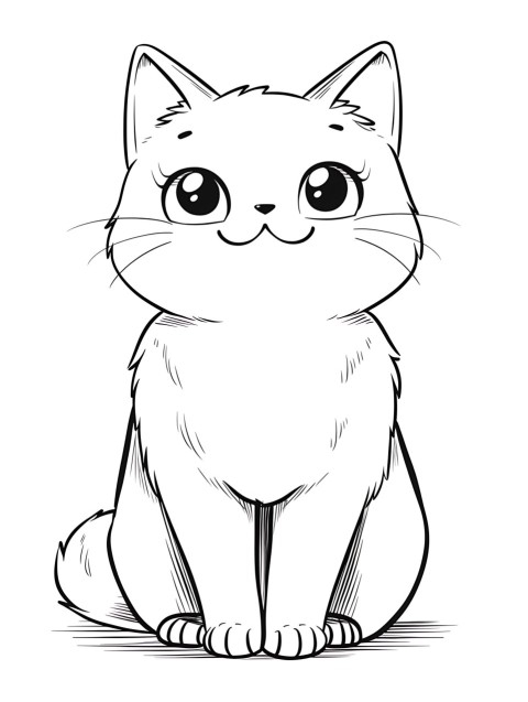 Cute Cat Coloring Book Pages Simple Hand Drawn Animal illustration Line Art Outline Black and White (55)