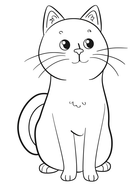 Cute Cat Sitting Coloring Book Pages Simple Hand Drawn Animal illustration Line Art Outline Black and White (5)
