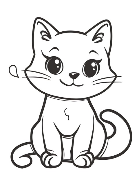Cute Cat Sitting Coloring Book Pages Simple Hand Drawn Animal illustration Line Art Outline Black and White (82)