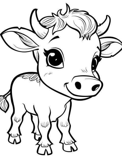 Cute Cow Coloring Book Pages Simple Hand Drawn Animal illustration Line Art Outline Black and White (47)