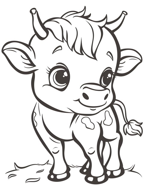 Cute Cow Coloring Book Pages Simple Hand Drawn Animal illustration Line Art Outline Black and White (11)