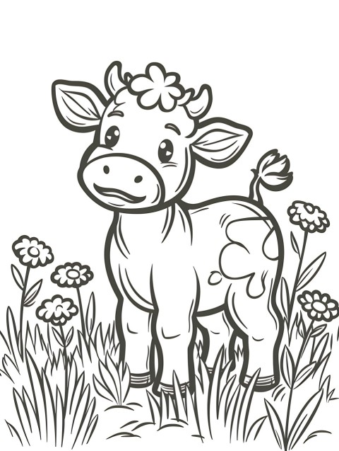 Cute Cow Coloring Book Pages Simple Hand Drawn Animal illustration Line Art Outline Black and White (37)