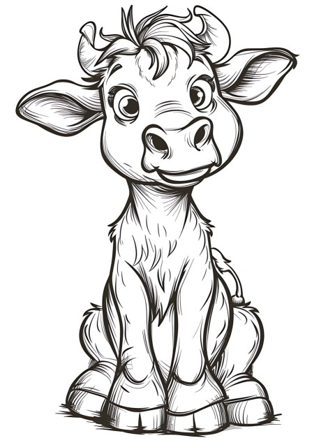 Cute Cow Coloring Book Pages Simple Hand Drawn Animal illustration Line Art Outline Black and White (97)