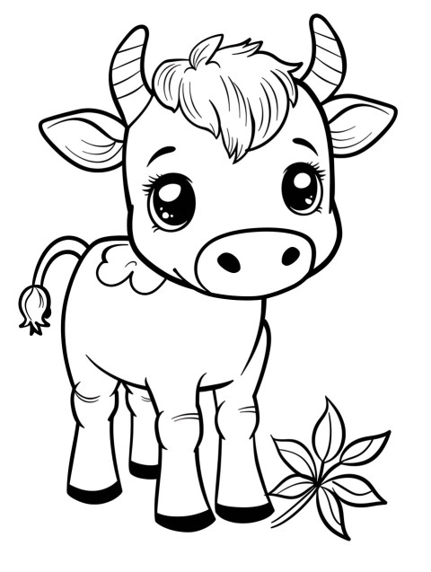 Cute Cow Coloring Book Pages Simple Hand Drawn Animal illustration Line Art Outline Black and White (154)