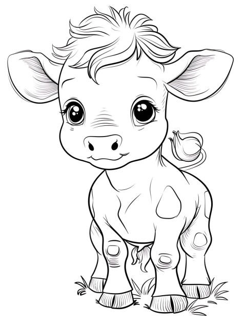 Cute Cow Coloring Book Pages Simple Hand Drawn Animal illustration Line Art Outline Black and White (133)