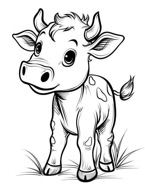 Cute Cow Coloring Book Pages Simple Hand Drawn Animal illustration Line Art Outline Black and White (117)