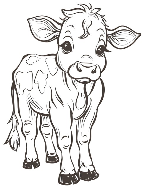 Cute Cow Coloring Book Pages Simple Hand Drawn Animal illustration Line Art Outline Black and White (130)