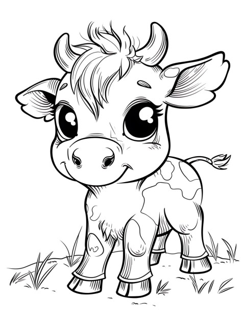 Cute Cow Coloring Book Pages Simple Hand Drawn Animal illustration Line Art Outline Black and White (121)