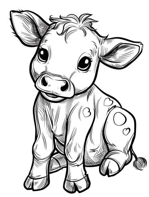 Cute Cow Coloring Book Pages Simple Hand Drawn Animal illustration Line Art Outline Black and White (126)