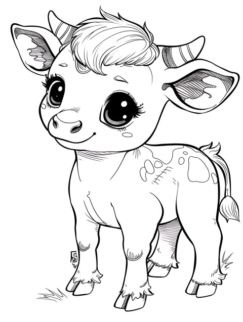 Cute Cow Coloring Book Pages Simple Hand Drawn Animal illustration Line Art Outline Black and White (160)