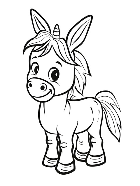 Cute Donkey Coloring Book Pages Simple Hand Drawn Animal illustration Line Art Outline Black and White (21)