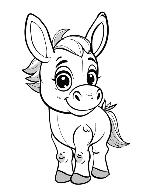 Cute Donkey Coloring Book Pages Simple Hand Drawn Animal illustration Line Art Outline Black and White (47)