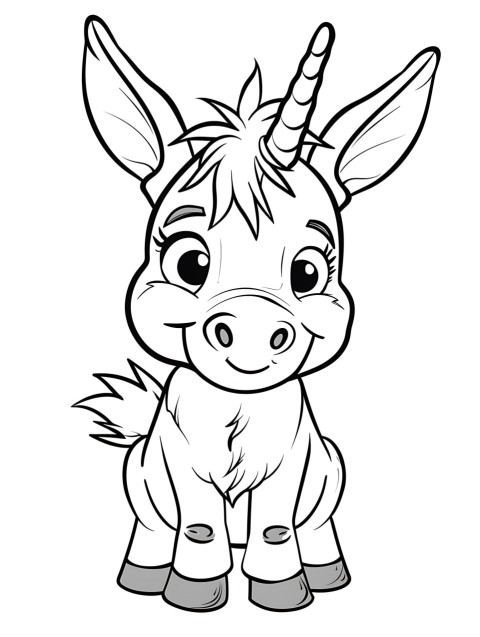 Cute Donkey Coloring Book Pages Simple Hand Drawn Animal illustration Line Art Outline Black and White (49)