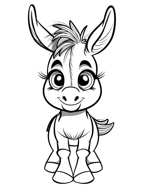 Cute Donkey Coloring Book Pages Simple Hand Drawn Animal illustration Line Art Outline Black and White (66)