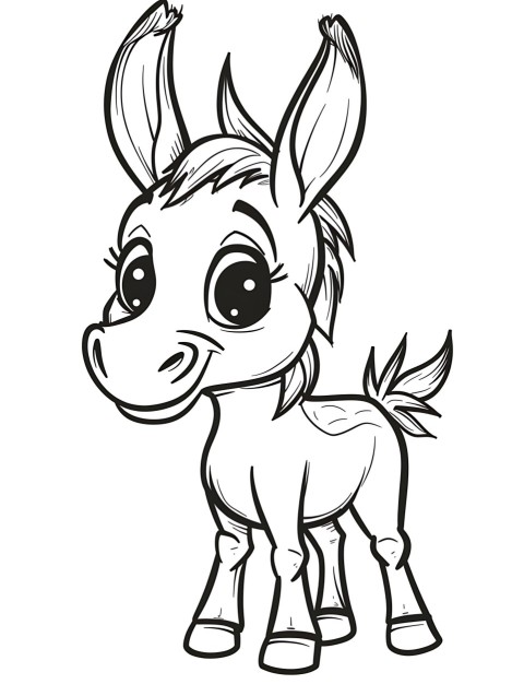 Cute Donkey Coloring Book Pages Simple Hand Drawn Animal illustration Line Art Outline Black and White (18)