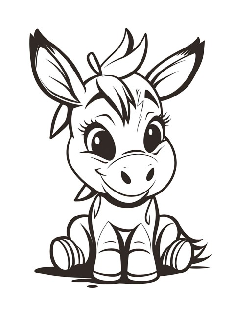 Cute Donkey Coloring Book Pages Simple Hand Drawn Animal illustration Line Art Outline Black and White (12)