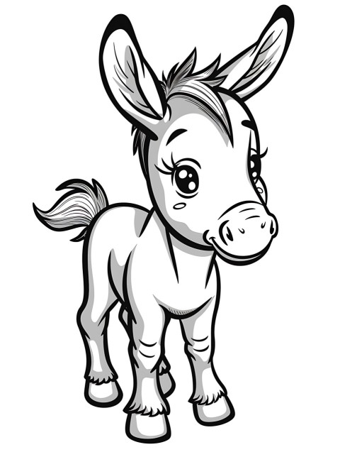 Cute Donkey Coloring Book Pages Simple Hand Drawn Animal illustration Line Art Outline Black and White (86)