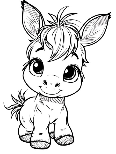 Cute Donkey Coloring Book Pages Simple Hand Drawn Animal illustration Line Art Outline Black and White (87)