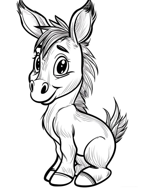Cute Donkey Coloring Book Pages Simple Hand Drawn Animal illustration Line Art Outline Black and White (85)
