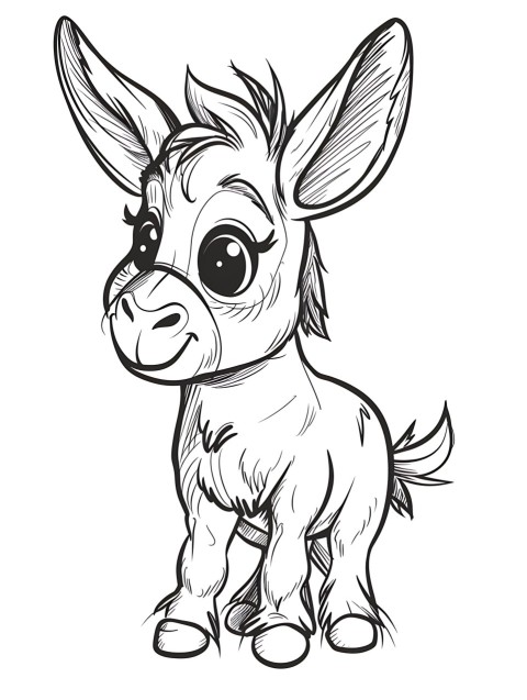 Cute Donkey Coloring Book Pages Simple Hand Drawn Animal illustration Line Art Outline Black and White (68)